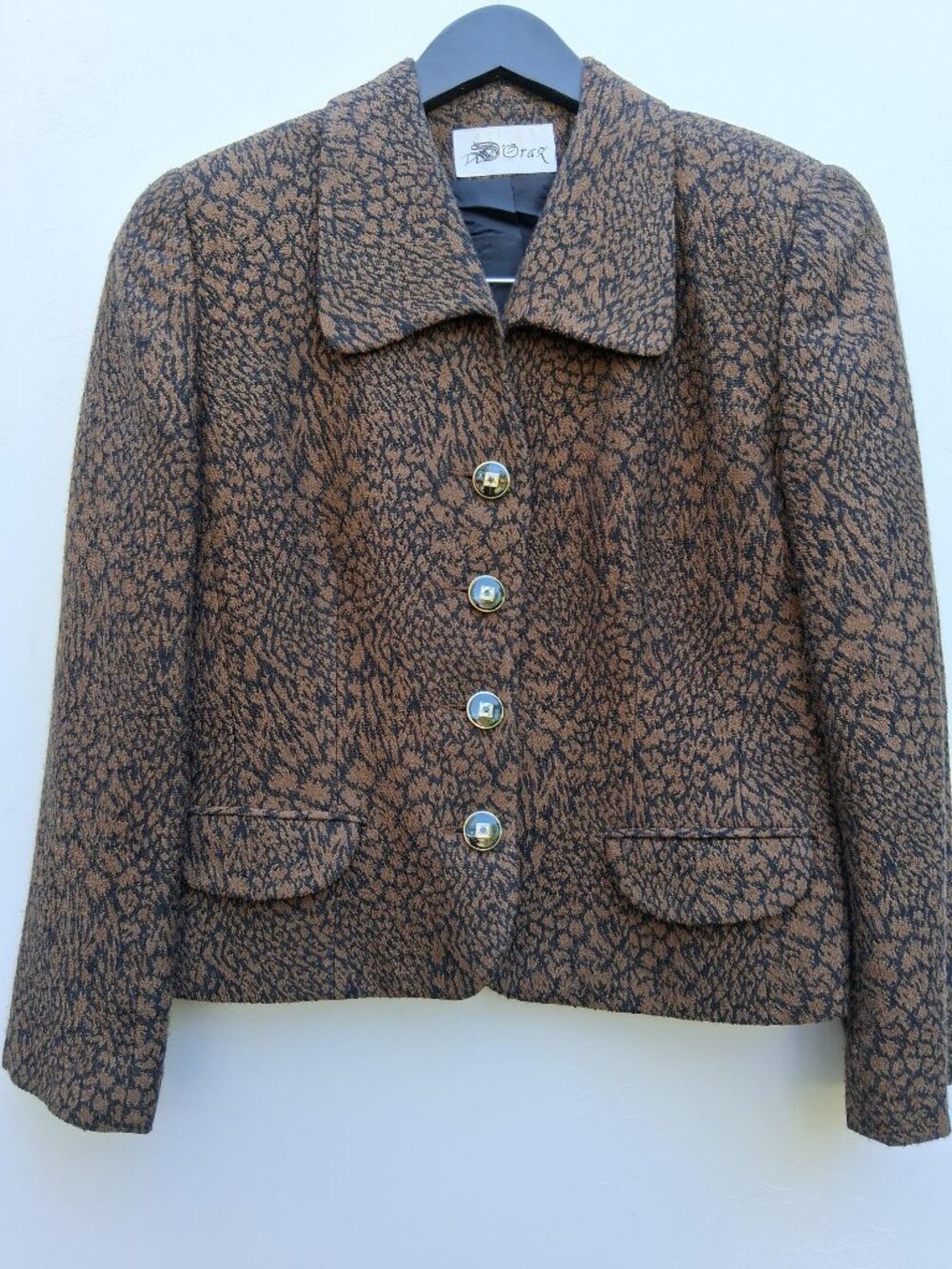 Vintage D'ORAZ wool blend set pencil skirt single-breasted blazer, brown (s. 6)
